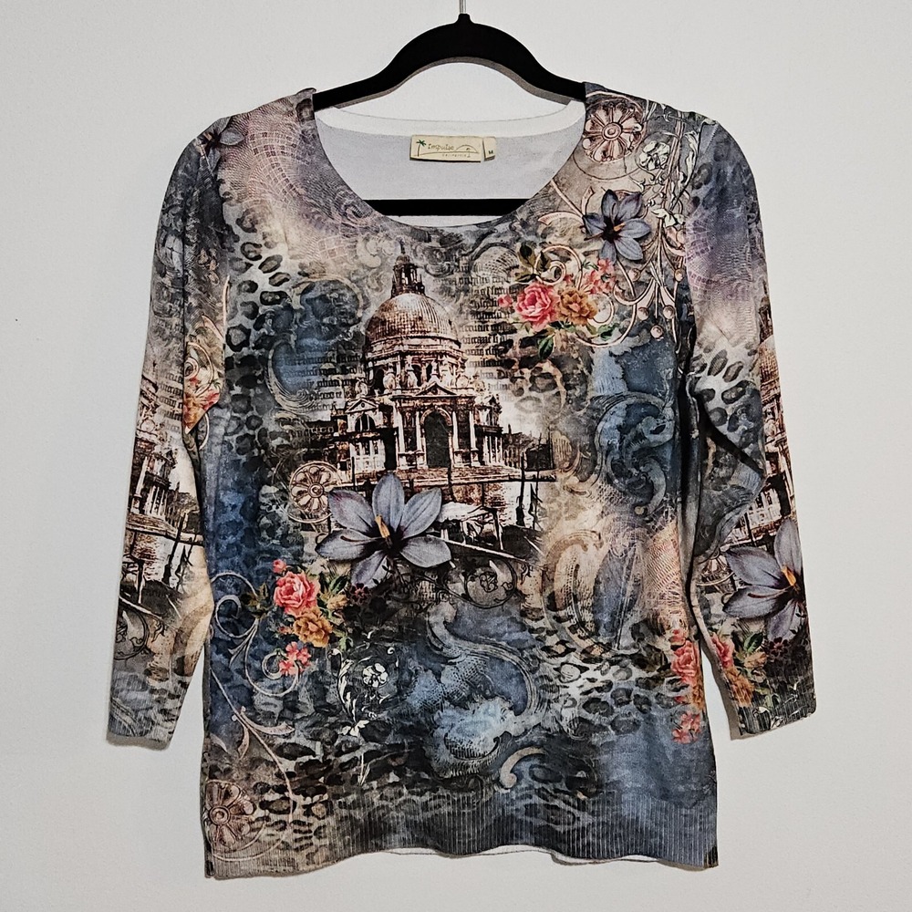 Impulse California Blouse Womens Size M All Over Print‎ Graphic Floral Landmark